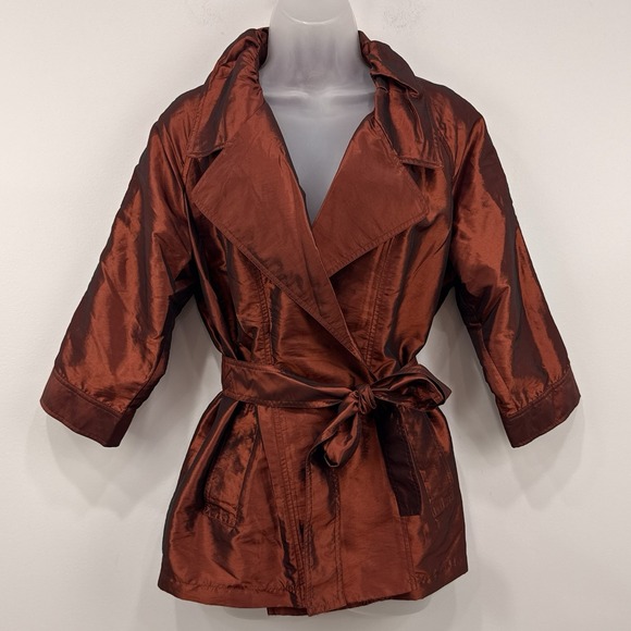 Chico's Jackets & Blazers - Chicos Marilee Topper Womens 2/L Rust NWT Iridescent Sophisticated Belted Glam